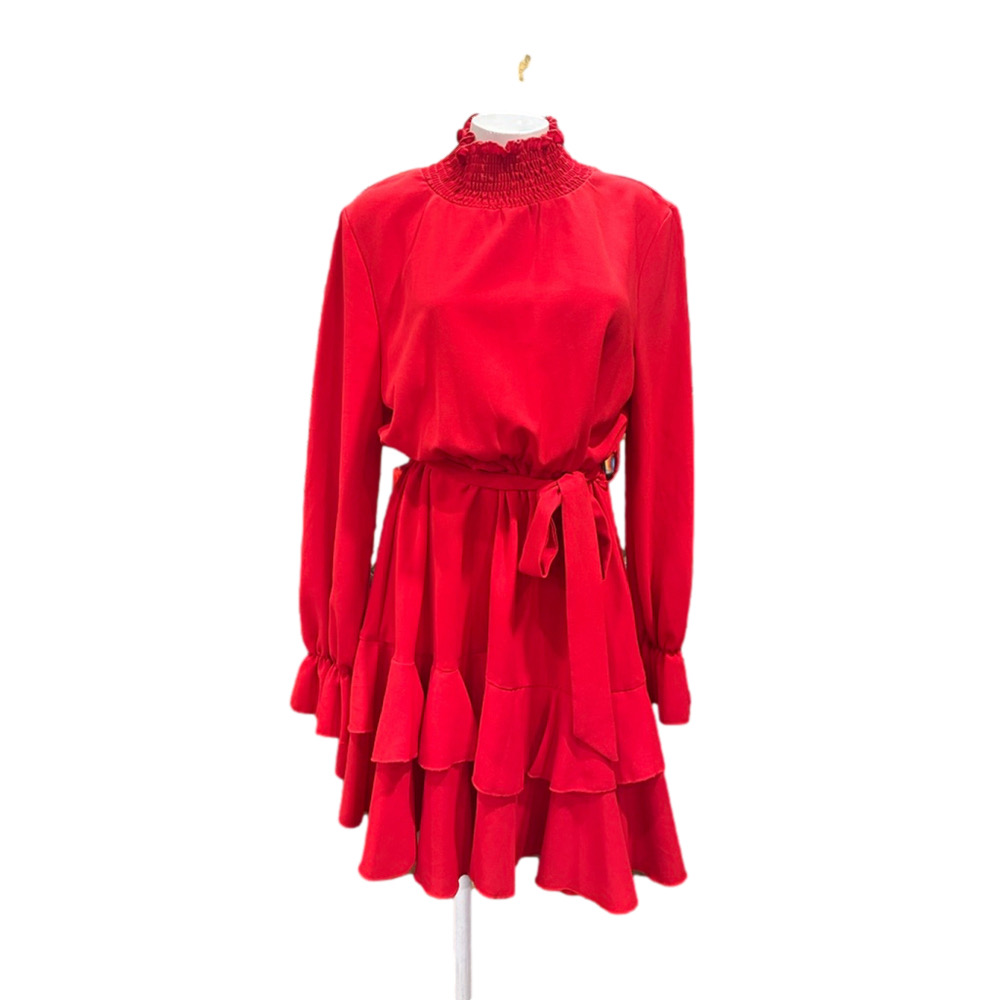 SHEIN Red Ruffle Tiered Mini Dress Long Sleeve Large